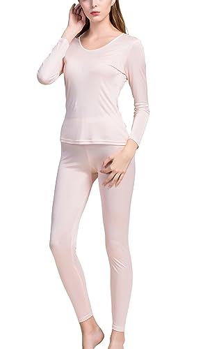 Image of Grenasasilk Womens Silk Long Underwear Mulberry-silk Long Johns Thermal Underwear Sets Cold Weather Base Layer