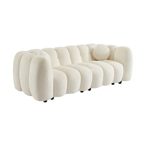 sweeek - Canapé 3 Places Coquillage en Bouclette Blanc L 221 x P 100 x H 76cm - Perla