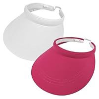 Pacote com 2 viseiras femininas aba larga clipe em chapéus de verão proteção UV ajustável, Branco, rosa vermelha, 6 3/4-7 1/2