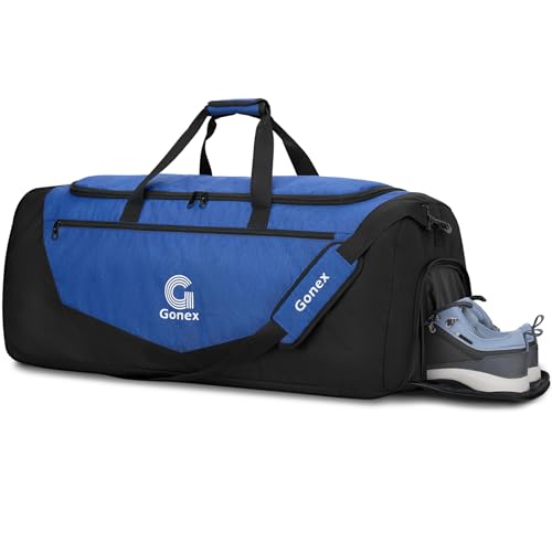 Image of Gonex Gym Duffel Bag 31 inch with Shoe Compartment Wet Pocket, Large Capacity Sports Duffle Bag for Men Women, Workout & Travel Bag with Multiple Pockets, Black /Blue, Large (100L)