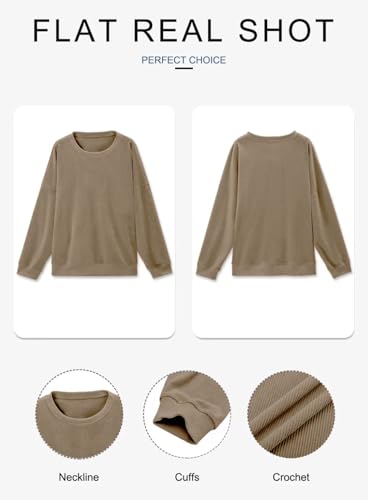 KISSMODA Women's Casual Long Sleeve Sweatshirt Color Block/Solid Crewneck Corduroy Pullover Cute Tops