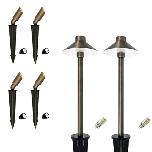 Gkoled 4 Pack Mini Brass Landscape Spotlights (Mr8 Bulbs Included) With 2 Pack Brass Landscape Path Lights (G4 Bulbs Included) #TOP4