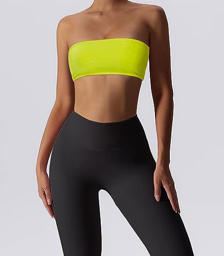 Image of Boudaner Women's Padded Bandeau Sports Tube Top Bra Strapless Yoga Bralette | Seamless Wireless Invisible Bra, Non-Slip Soft Solid Top for Gym Daily Going Out Workout Wear