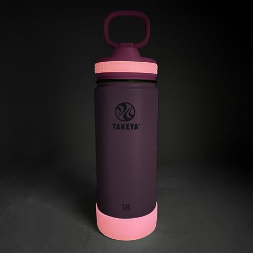 Image of Takeya Actives Kids Water Bottle 18 oz Stainless Steel Double Wall Insulation BPA-Free Leakproof Straw Lid Easy Carry Handle Reusable Ideal for Boys and Girls, School, Sports - Summer Glow Pink