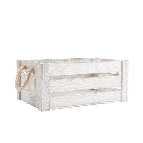 Wickerfield Strong Rope Handle Wooden Crates Storage Box Wooden Shelves Large Storage Box Christmas Eve Box (White Wash, Extra Large)