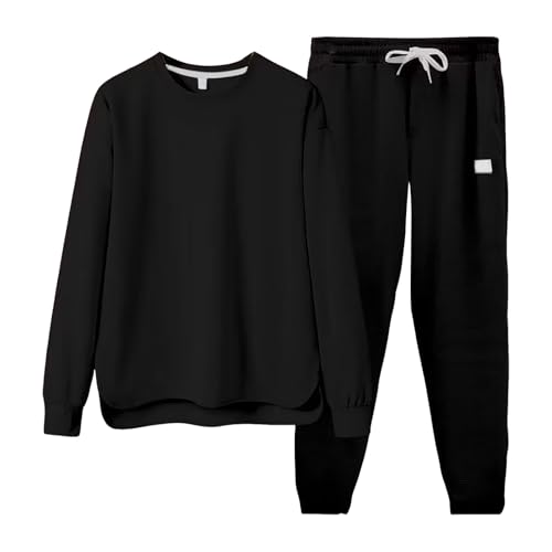 ジャージ メンズ 上下セット プルオーバー セットアップ ゆったり トレーナー ランニングウェア おしやれ スウェット 丸首 ロングパンツ 通気性 吸汗速乾 アウトドア ランニング 運動着 春秋冬用(XL,ブラック)