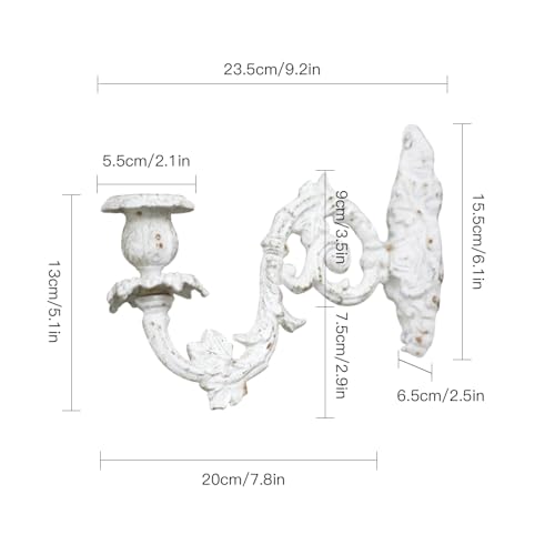 BOOMLATU Heavy Duty Cast Iron Wall Sconce Candle Holders,Shabby Chic Vine Pillar Candlesticks Holder Wall Art for Living Room Fireplace Yard Pathway,White