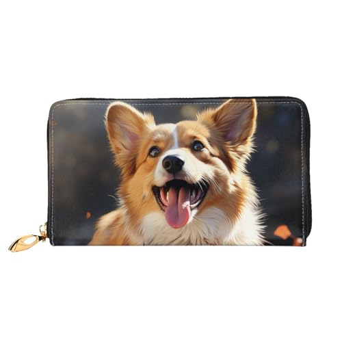 Cute Corgi Dog Leather Wallet for Women Long Coin Purse Ultra Slim Credit Cards Holder Bifold Clutch