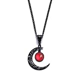 Gothic Moon Crystal Necklace Punk Style Moon Pendant Necklaces Vintage Black Crescent Necklace Dark Gothic Necklaces Halloween Costume Jewelry Chirstmas New Year Jewelry for Women (Red)