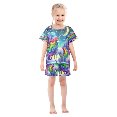 Unicorns Moonlit Night Pajama Set Short Sleeve Summer Pajamas Shorts Sets PJ Clothes Set Soft 5Y3