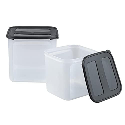 Image of Cutting EDGE 4.5 Litre Airtight Modular Container Set of 2, Leak Resistant Durable Plastic Kitchen Storage Organizer Box for Rice, Dal, Atta, Flour, Cereals & Snacks (Black Lid)