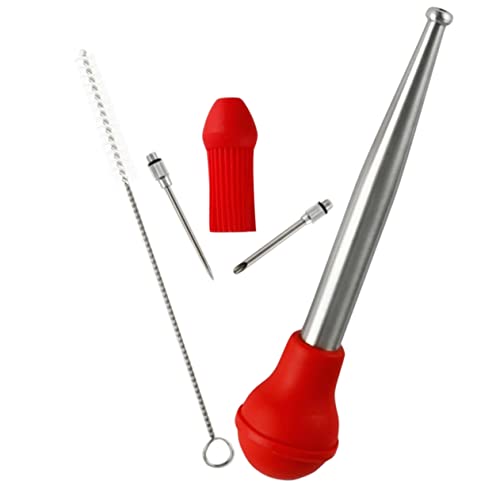 Cabilock 1 Juego Aguja De Pavo De Acero Inoxidable Aceite De Trufa Salsa Pavo Asado Inyector De Pavo Baster De Pavo Turquía Salmuera Bomba Lata De Gas Rojo Gel De Sílice