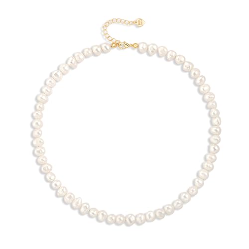 Aobei Pearl 18k Gold Paperclip Chain Choker Satellite Chain Lava Bead Pendant Necklace Dainty Jewelry for Women 16''