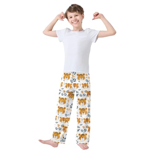 Cute Tiger Long Pajama Pants Elastic Waist PJ Bottoms with Pockets S A1122333