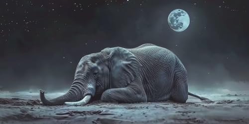 Broderie Diamant Lune et Elephants, Toile Geante 5D pour Sublimer votre Decoration de Salon Contemporain