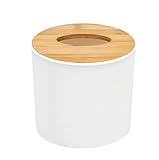Bamboo Lid Round Tissue Holder Box 5x5'' – Decorative Toilet Paper Roll Dispenser & Dryer Sheet Case – Space-Saving Wood Organizer for Bathroom - for Paper Rolls Under 5 inches only