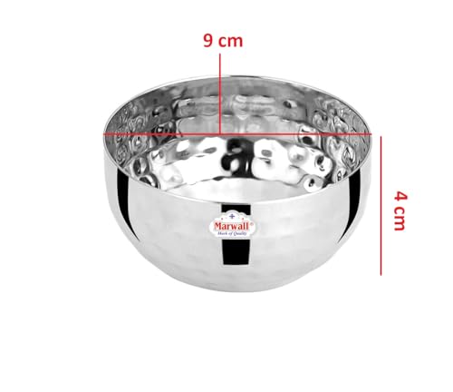 Image of Stainless Steel Serving Bowls Set with Hammered Finish, Traditional Katori for Curry, Dal, Soup, Dessert, 6 Pieces (150ml, Hammered Finish)