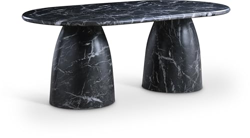 Image of Meridian Furniture 702Black-T Cosenza Collection Art Deco 78 inch Indoor /Outdoor Concrete Dining Table with Black Marble Finish, 78 inch W x 44.5 inch D x 30 inch H, Black