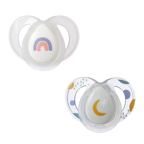 Image of Tommee Tippee Night Time Pacifier, 6-18 Months, Symmetrical Silicone Baglet, BPA-Free Binkies, Glow in The Dark Technology, Pack of 2 With Reusable Sterilizer Pod