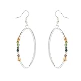 Earrings for Women – Natural Jade Genuine - Green Stone - Mixed Color - Large Silver Hoop - Dorp & Dangle - Dangling - Handmade - Earth Tone - Boho Jewelry - Unique Gifts for Her - Birthday - Graduation - Teacher - Back to School Gifts