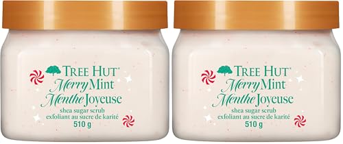 Image of Tree Hut Merry Mint Shea Sugar Scrub, Exfoliating, Hydrating & Moisturizing Body Scrub with Shea Butter & Nourishing Essential Oils, Smooth & Soften Skin, Limited Edition Holiday, 18 oz (Pack of 2)