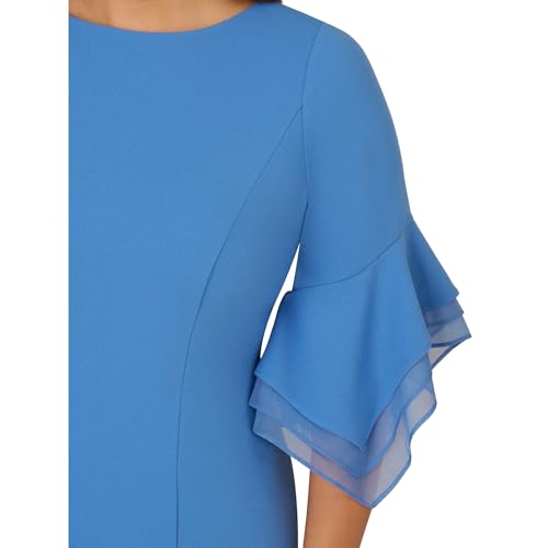 Image of Adrianna Papell Stretch Knit Crepe Sheath Dress with Tiered Organza Bell Sleeve