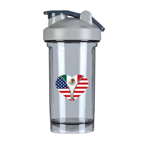 Heart America Flag and Mexico Flag 18 Ounce Shaker Cup,Fashion Theme Pattern Shaker Bottle Leak-proof Workout Shake Bottles 500ML/18 oz Perfect for Pre Workout