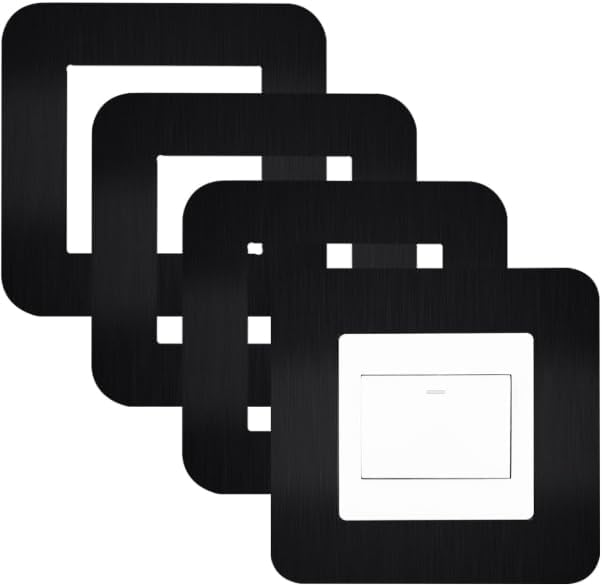 4PCS Light Switch Cover Plates, 3.38 Inch Light Switch Surround, Self Adhesive Square Shape Acrylic Single Light Switch Covers, for Home Socket Wall Switch Decoration (Black)