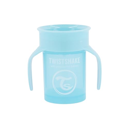 TWISTSHAKE 360 Cup Vaso Antiderrames Entrenamiento con Asas Bébé 230 ml, Borde a Prueba de Derrames de 360°, Ergonómicas Vasos con Boquilla, Taza de Aprendizaje, Sin BPA, 6+ Meses, Azul Pastel