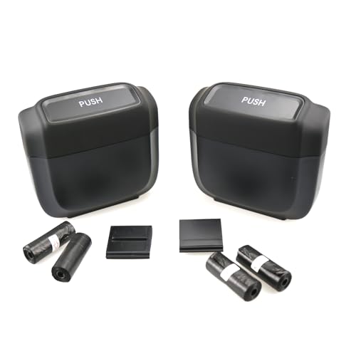 Image of Black Mini Car Trash Can with Lid, 700ml Capacity, 2 Pack + 60pcs Garbage Bags, ABS Material, Car Interior Accessories