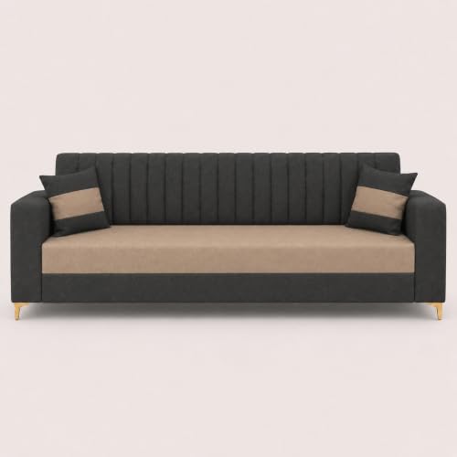 Image of FURNY Signature Regalia 3 Seater Sofa Set | Boston Fabric | 40D Foam + Zigzag Spring | 3-Yr Warranty (Ash Grey & Warm Beige) | Modern Living Luxury Sofa Set for Home, Office & Hotel Spaces