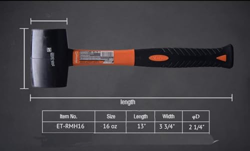 image for Edward Tools Rubber Mallet Hammer 16 oz - Durable Eco-friendly Rubber 