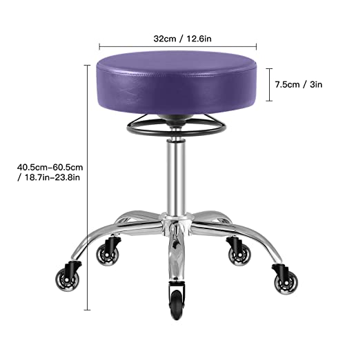 Image of Rolling Stool with Wheels 400lbs Weight Capacity,Heavy Duty Lash Chair Adjustable for Tatoo Lab Massage Salon Spa Drafting Nail Teach,360 Swivel,Leather,Thick Seat Padding (Purple)