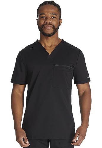 Dickies Scrub Top for Men with Zip Chest Pocket, Rib Knit, I.D. Badge at, 2-Way Stretch Durable & Breathable Fabric - DK865, Black - image 1