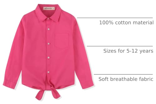 Image of Noomelfish Girls Long Sleeve Button Down Shirt Tie Front Western Tops Cowgirl Outfit (5-14 Years)