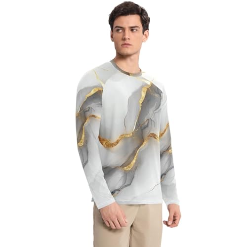 Marble Gray White Men's UPF 50+ Swim Shirts Fishing Loose Long Sleeve Sun Protection UPF 50+ Running3