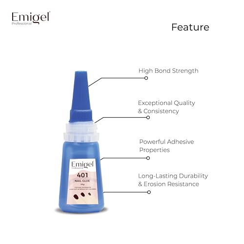 Image of Emigel Professional Nail Glue for Artificial Nail Extensions with Brush On Applicator | Professional Grade | Quick-Drying Glue for Long Lasting and Secure Nail 401-20g