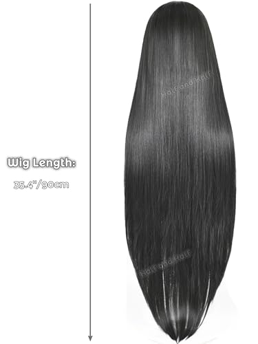Image of Homura Akemi Cosplay Wig 35.4'' Long Straight Black Gray Anime Wigs | Magic-Girls Black Wigs with Bangs for Costume Halloween Party Daily