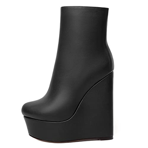WAYDERNS Womens Matte Dating Round Toe Zip Platform Solid Casual Wedge High Heel Ankle High Boots 6 Inch2