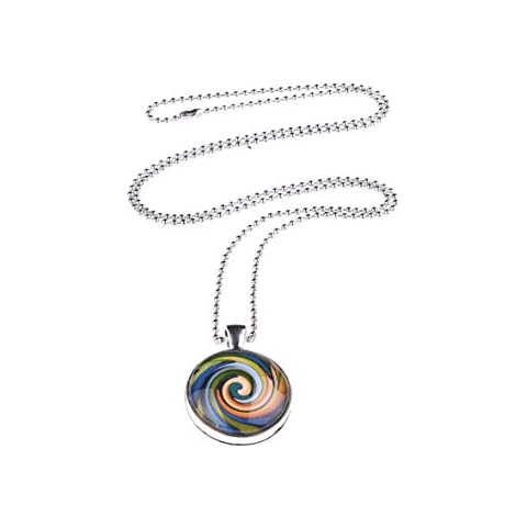 Adi Modeschmuck Kette 'Sabrina', 70cm lange Kugelkette mit einem zweiseitigen 25mm Anhänger mit farbigen Motiven unter Glas Cabochons Cover