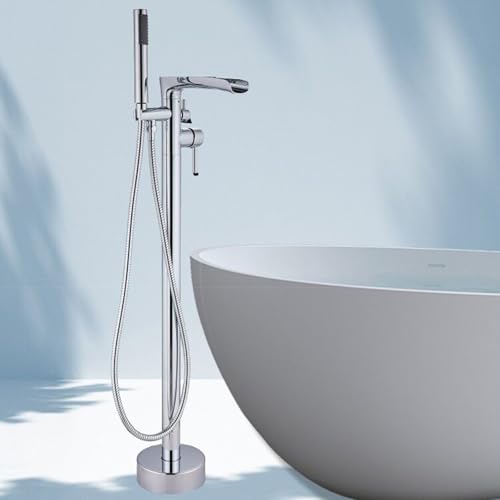 Robinet de baignoire cascade en laiton or brossé autoportant luxe