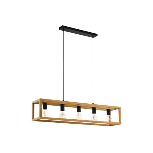 Eglo Suspension luminaire Blackcrown, plafonnier suspendu vintage pour salle à manger, 3 lampes, lustre salon au design nature, bois clair, douille E27, 100 cm