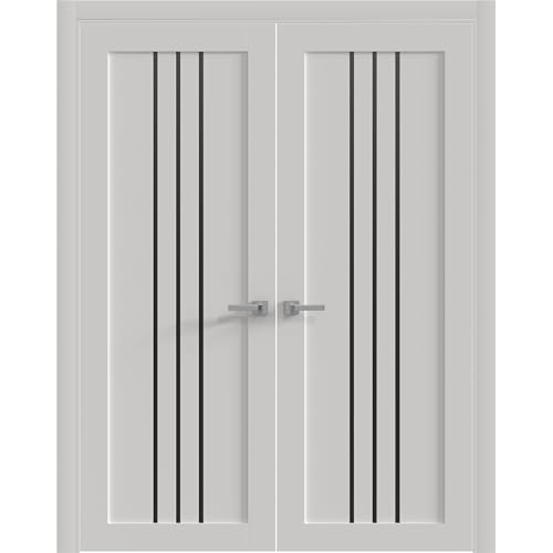 Image of Sartodoors Interior Door 6094 Swing Door White with Black Opaque Glass Solid MDF Modern Design 18 x 80 in