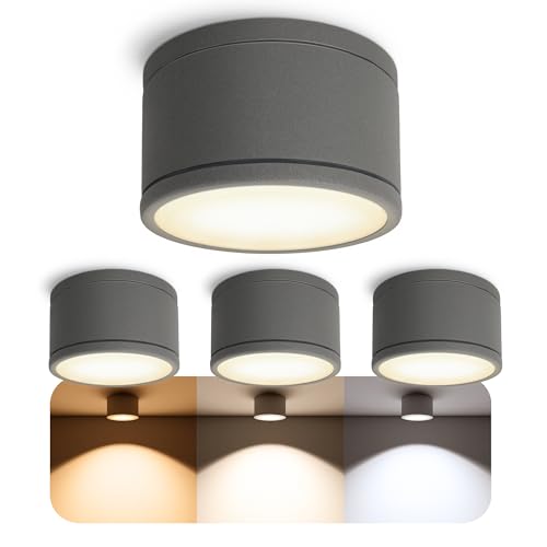SSC-LUXon 4er Pack CELI-WX Aufbaustrahler 230V für Bad & Außen IP44 inkl. LED GX53 5W warmweiß - Badstrahler anthrazit rund