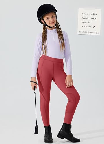Image of Willit Girls Horse Riding Pants Tights Kids Equestrian Breeches Knee-Patch Youth Schooling Tights Zipper Pockets