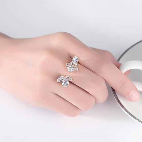 D Color VVS1 Clarity Moissanite Open Rings for Women in 14K Gold, Adjustable Statement Ring, Engagement or Wedding Gift for Her, Special for Celebrations3