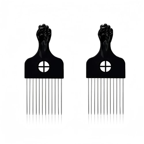 Set de 2 Peines Afro de Metal con Mango en Puño miniatura 1