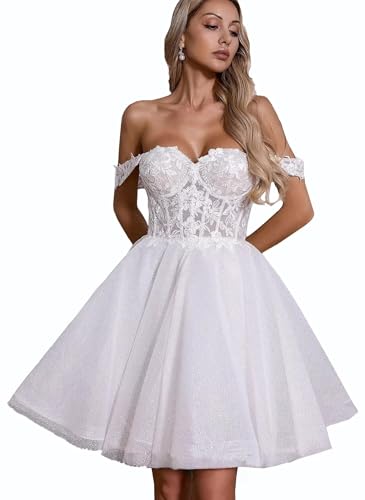 Robe de mariée courte avec manches en dentelle - Robe de soirée élégante - Ligne A, D-ivoire, 38