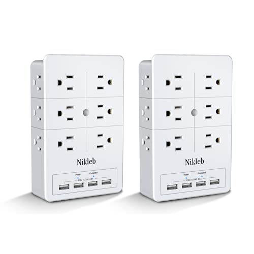 Surge Protector Nikleb 2-Pack, Multi Outlet Plug with 4 USB, Wall Charger Box Multiports Total 4.8A, Electrical Outlet Splitter, Plugs for Outlets Wall Mount, USB Power Adapter Low Profile