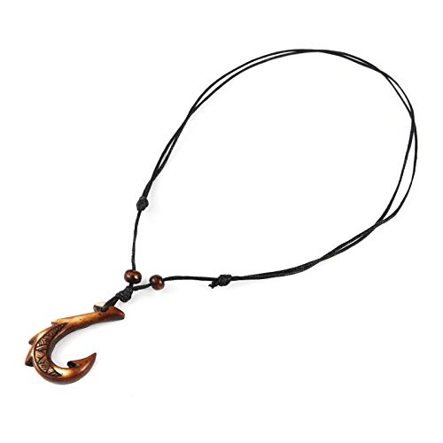 STWTR Men's and Women's Hawaiian Fish Hook Pendant Hemp Rope Chain-Maori Tribal Necklace3
